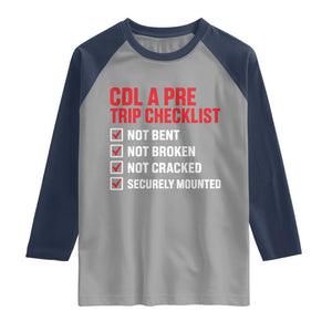 CDL A Pre Trip Checklist Trucker Raglan Shirt Driver Safety Inspection Graphic