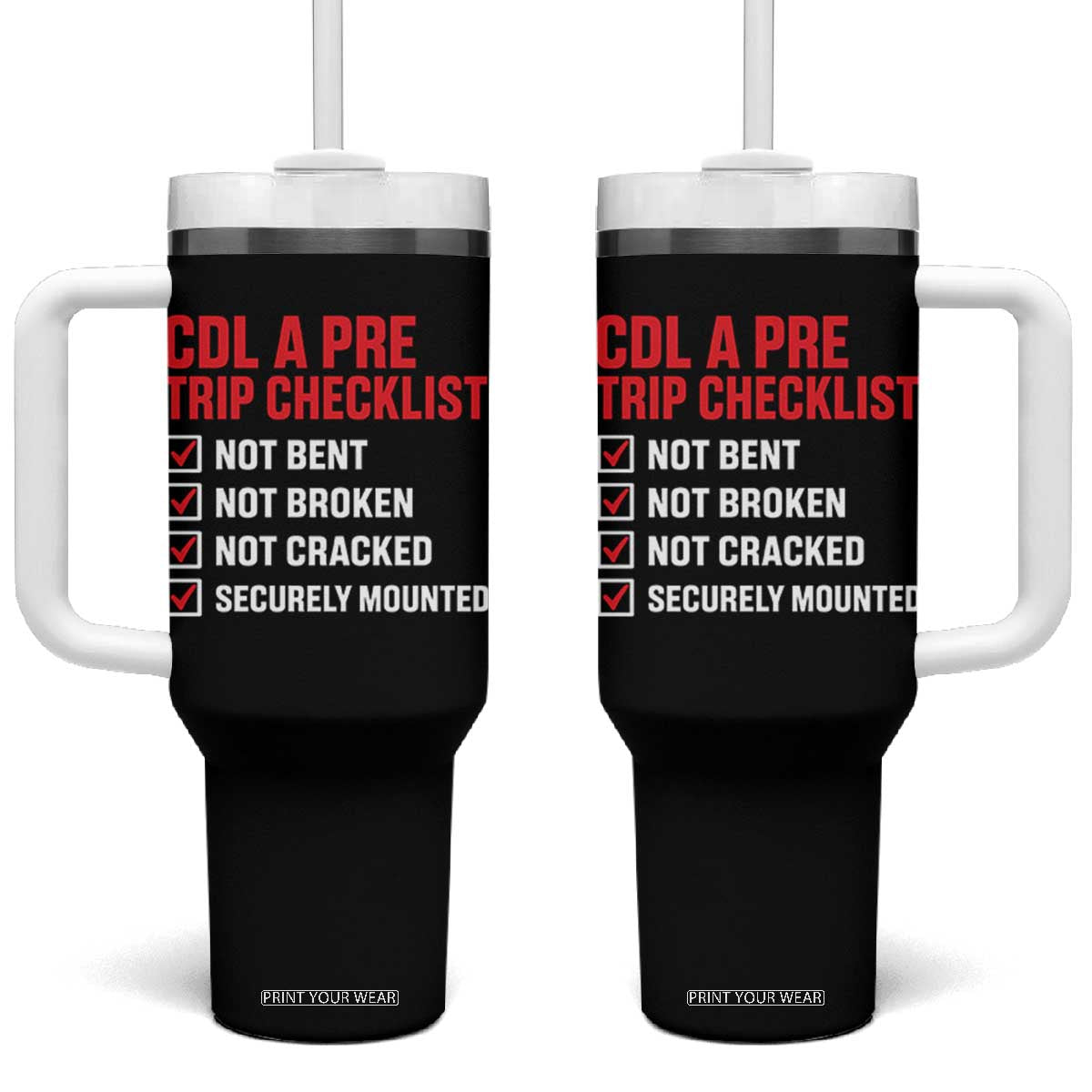 CDL A Pre Trip Checklist Trucker Tumbler With Handle Driver Safety Inspection Graphic TS10 One Size: 40 oz Black Print Your Wear