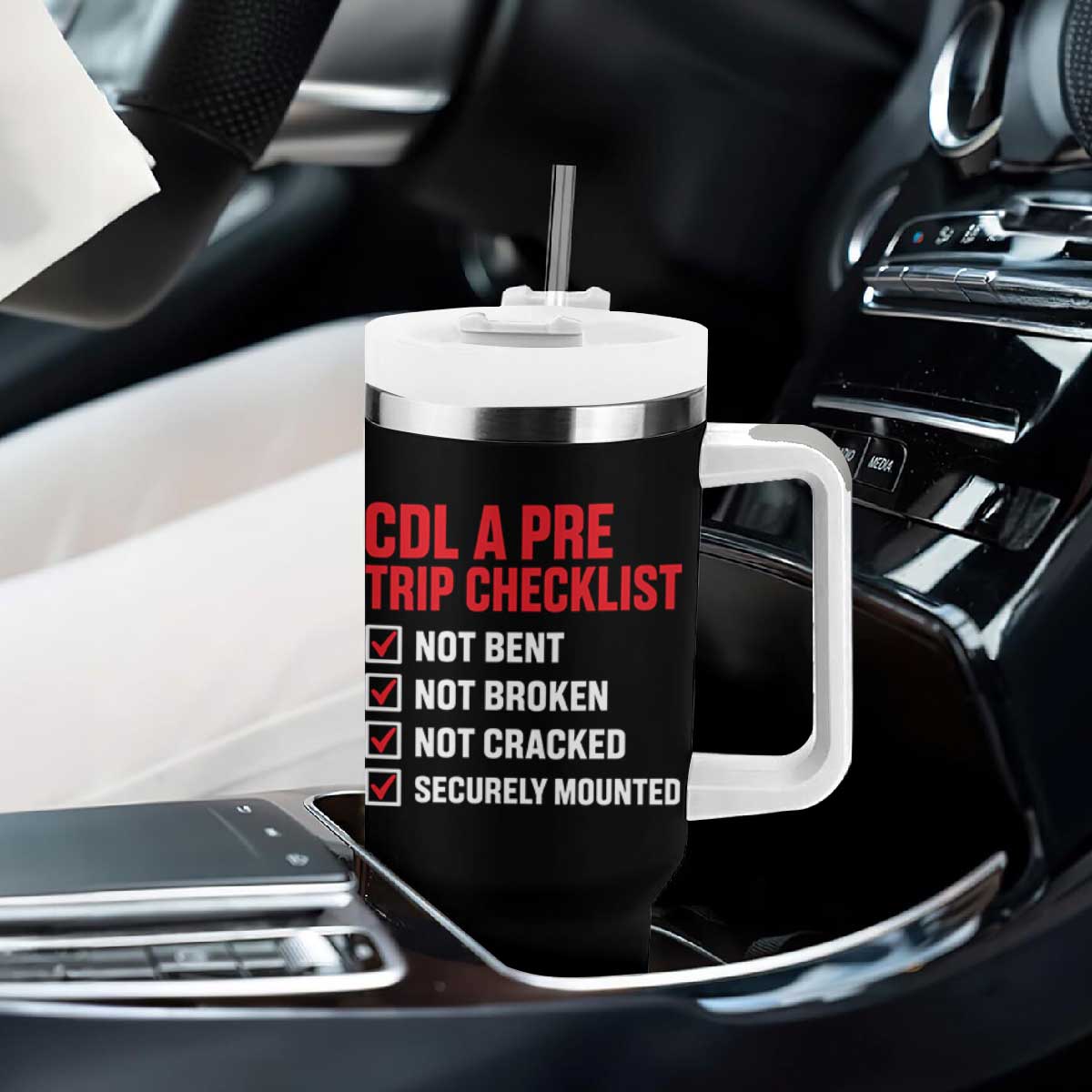 CDL A Pre Trip Checklist Trucker Tumbler With Handle Driver Safety Inspection Graphic