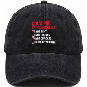 CDL A Pre Trip Checklist Trucker Washed Cotton Baseball Cap Driver Safety Inspection Graphic