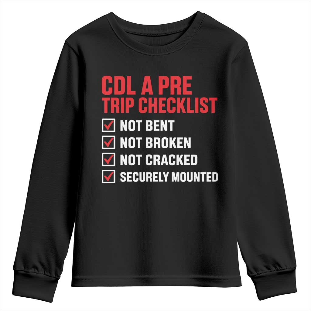 CDL A Pre Trip Checklist Trucker Youth Sweatshirt Driver Safety Inspection Graphic TS10 Black Print Your Wear