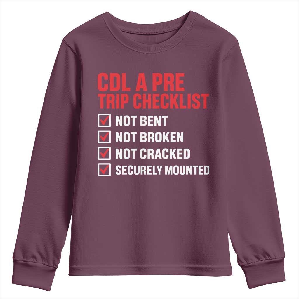 CDL A Pre Trip Checklist Trucker Youth Sweatshirt Driver Safety Inspection Graphic