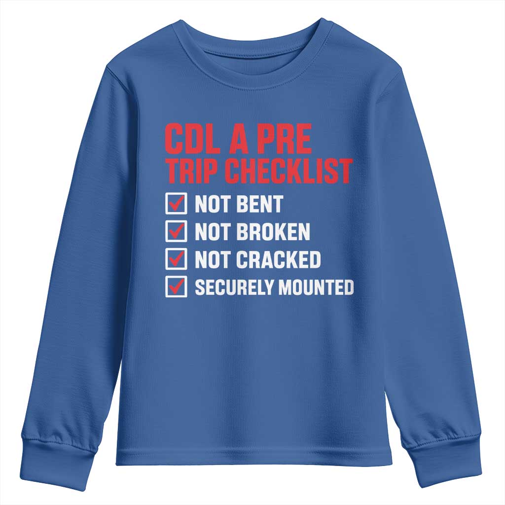 CDL A Pre Trip Checklist Trucker Youth Sweatshirt Driver Safety Inspection Graphic