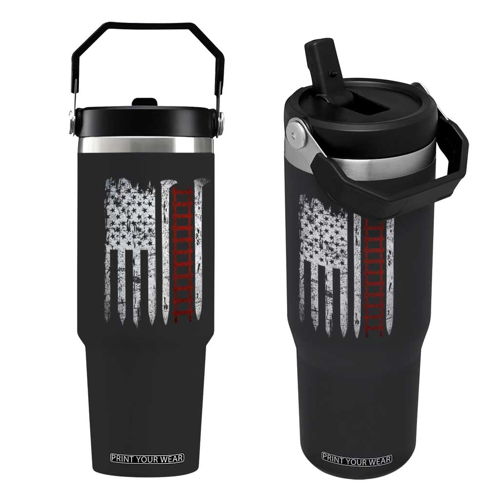 American Flag Railroad Flip Straw Tumbler Railway Workers Track Spike Graphic TS10 One Size: 30 oz Black Print Your Wear