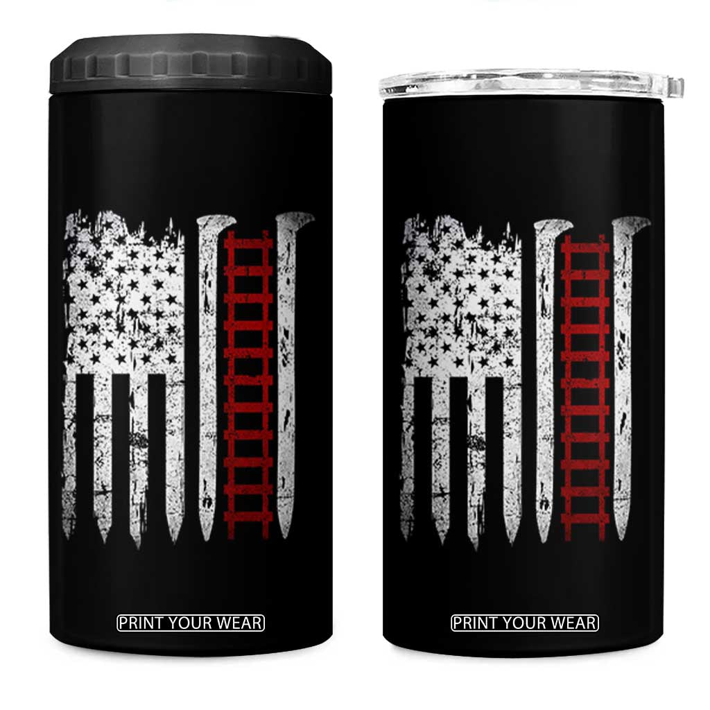 American Flag Railroad 4 in 1 Can Cooler Tumbler Railway Workers Track Spike Graphic TS10 One Size: 16 oz Black Print Your Wear