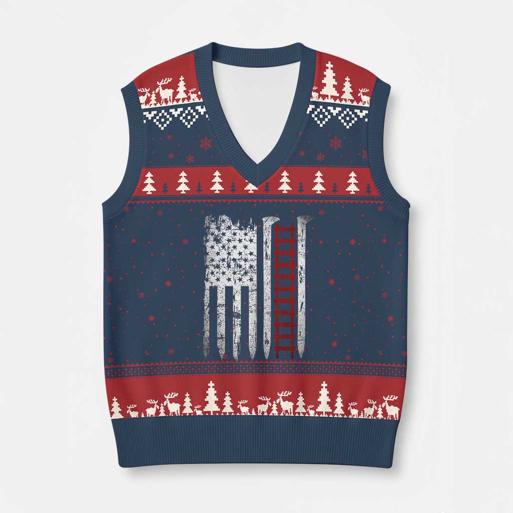 American Flag Railroad V-Neck Knit Sweater Vest Railway Workers Track Spike Graphic TS10 Navy Red Print Your Wear