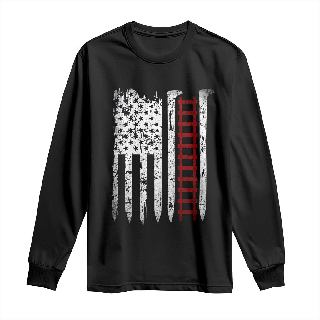 American Flag Railroad Long Sleeve Shirt Railway Workers Track Spike Graphic TS10 Black Print Your Wear