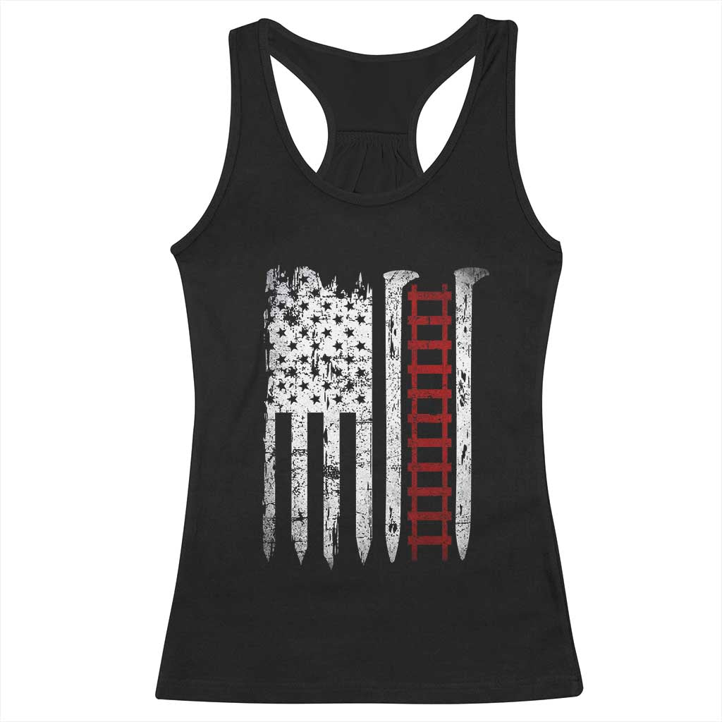 American Flag Railroad Racerback Tank Top Railway Workers Track Spike Graphic TS10 Black Print Your Wear