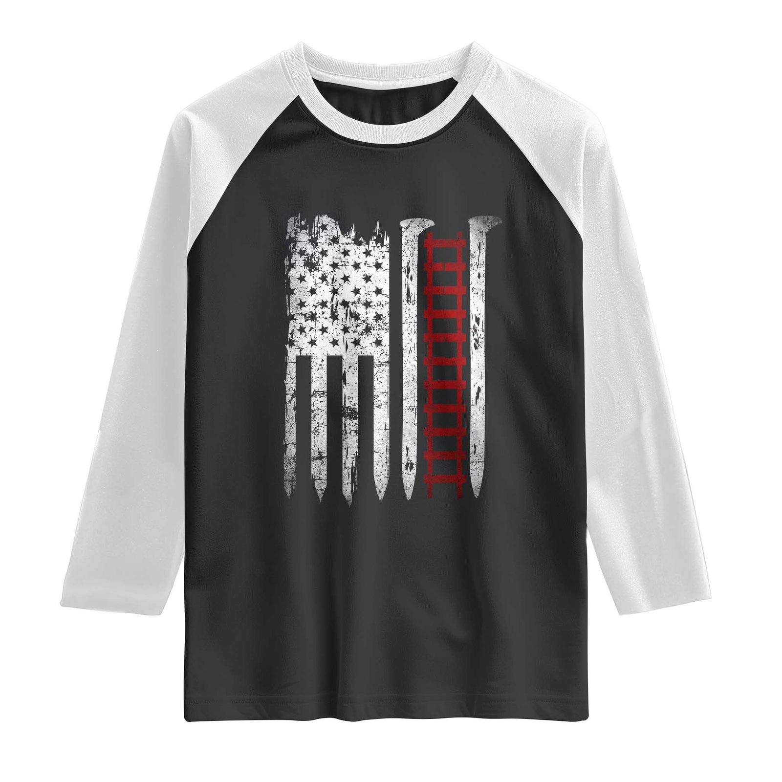 American Flag Railroad Raglan Shirt Railway Workers Track Spike Graphic TS10 Black White Print Your Wear