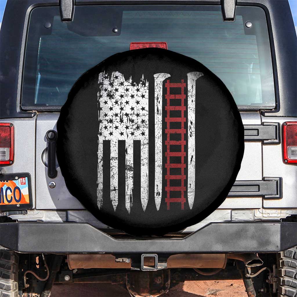 American Flag Railroad Spare Tire Cover Railway Workers Track Spike Graphic TS10 No hole Black Print Your Wear
