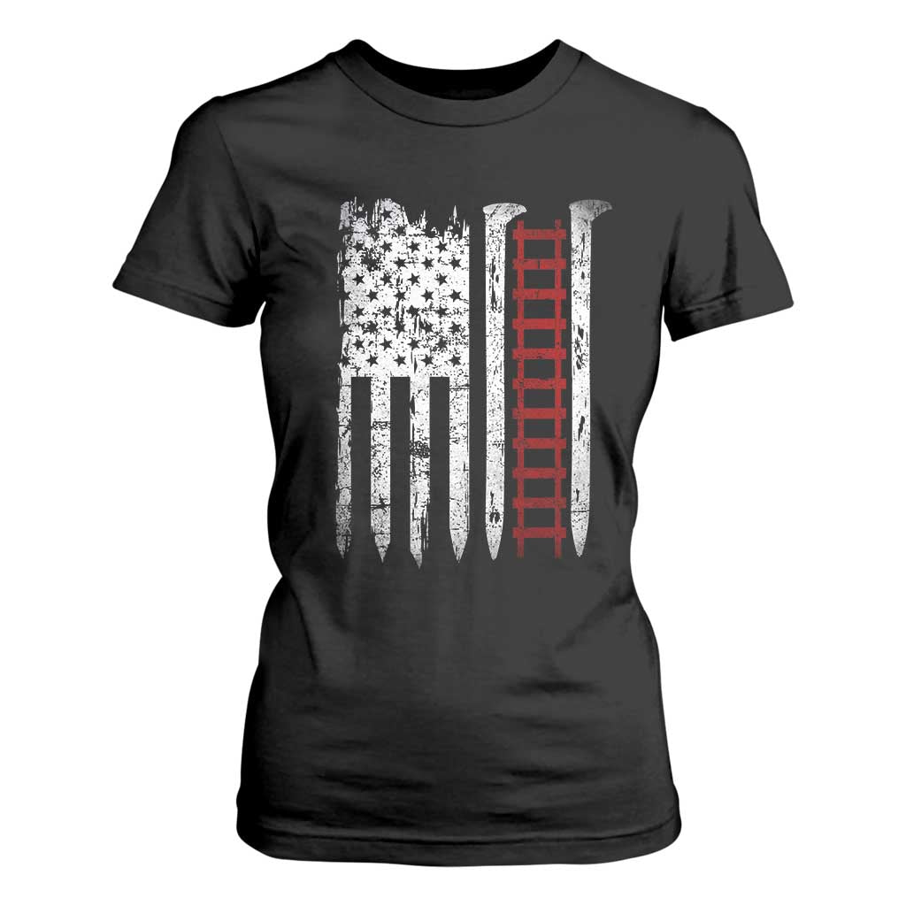 American Flag Railroad T Shirt For Women Railway Workers Track Spike Graphic TS10 Black Print Your Wear