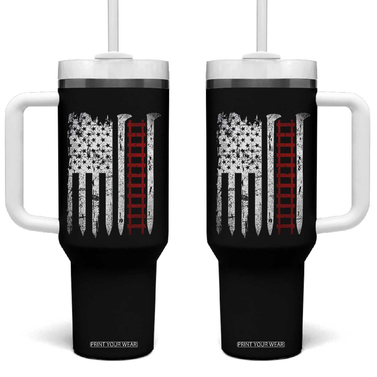 American Flag Railroad Tumbler With Handle Railway Workers Track Spike Graphic TS10 One Size: 40 oz Black Print Your Wear
