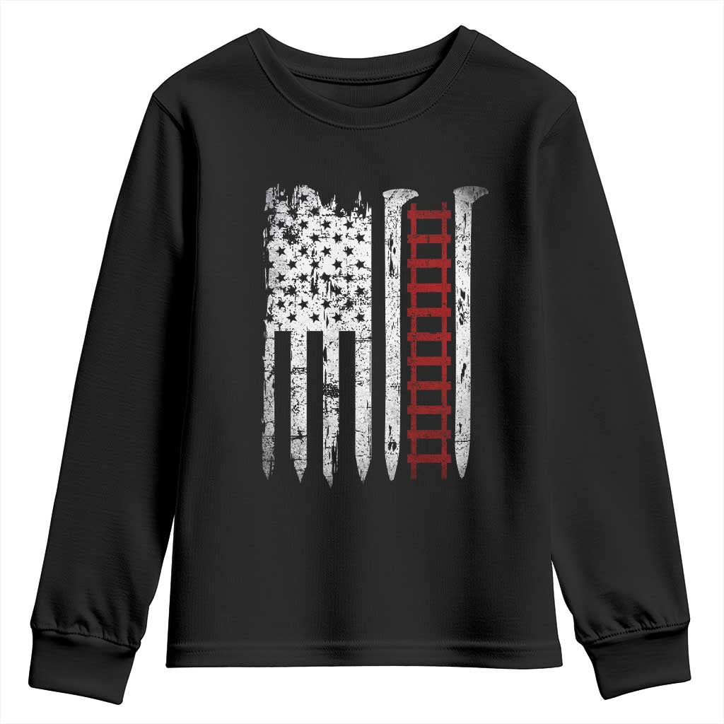 American Flag Railroad Youth Sweatshirt Railway Workers Track Spike Graphic TS10 Black Print Your Wear