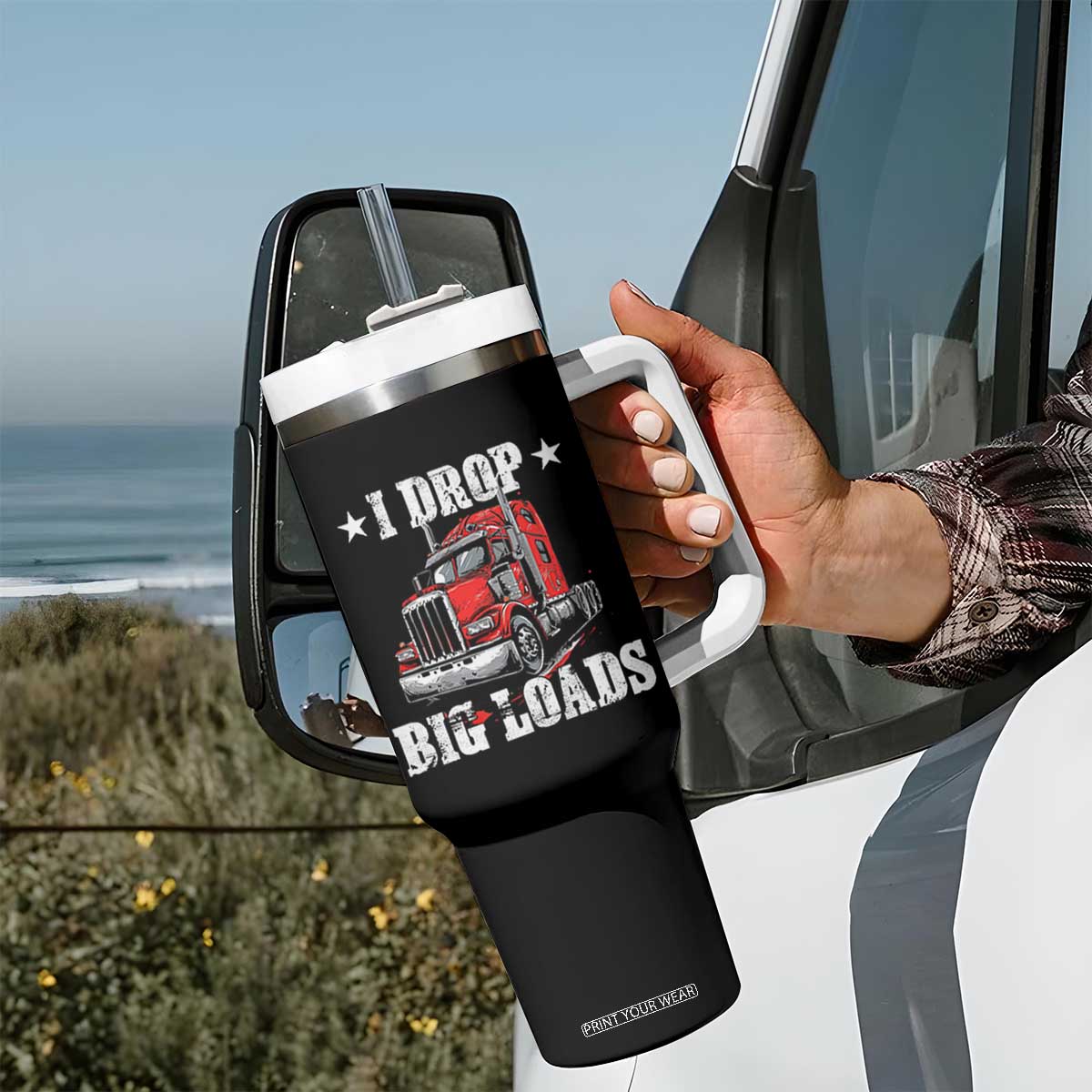 Funny Trucker Semi Truck Driver Meme Tumbler With Handle I Drop Big Loads