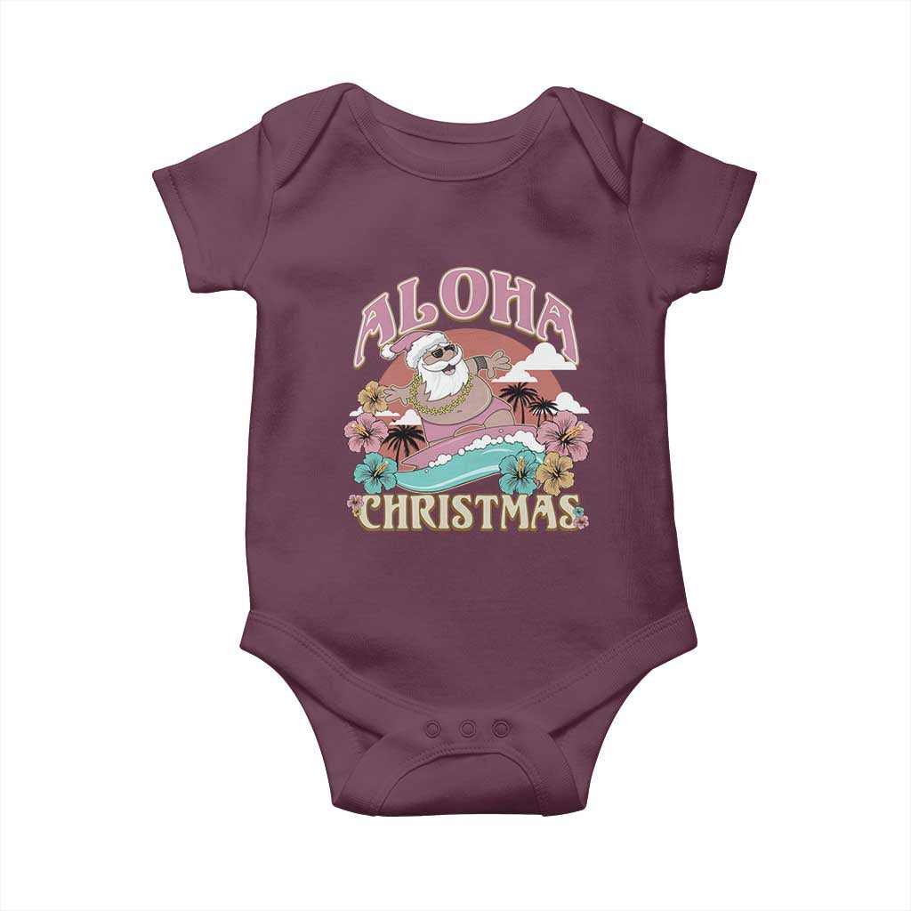 Hawaii Christmas Baby Onesie Surfing Santa With Tattoos Aloha Christmas TS10 Maroon Print Your Wear