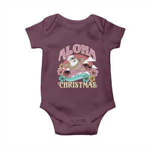Hawaii Christmas Baby Onesie Surfing Santa With Tattoos Aloha Christmas TS10 Maroon Print Your Wear