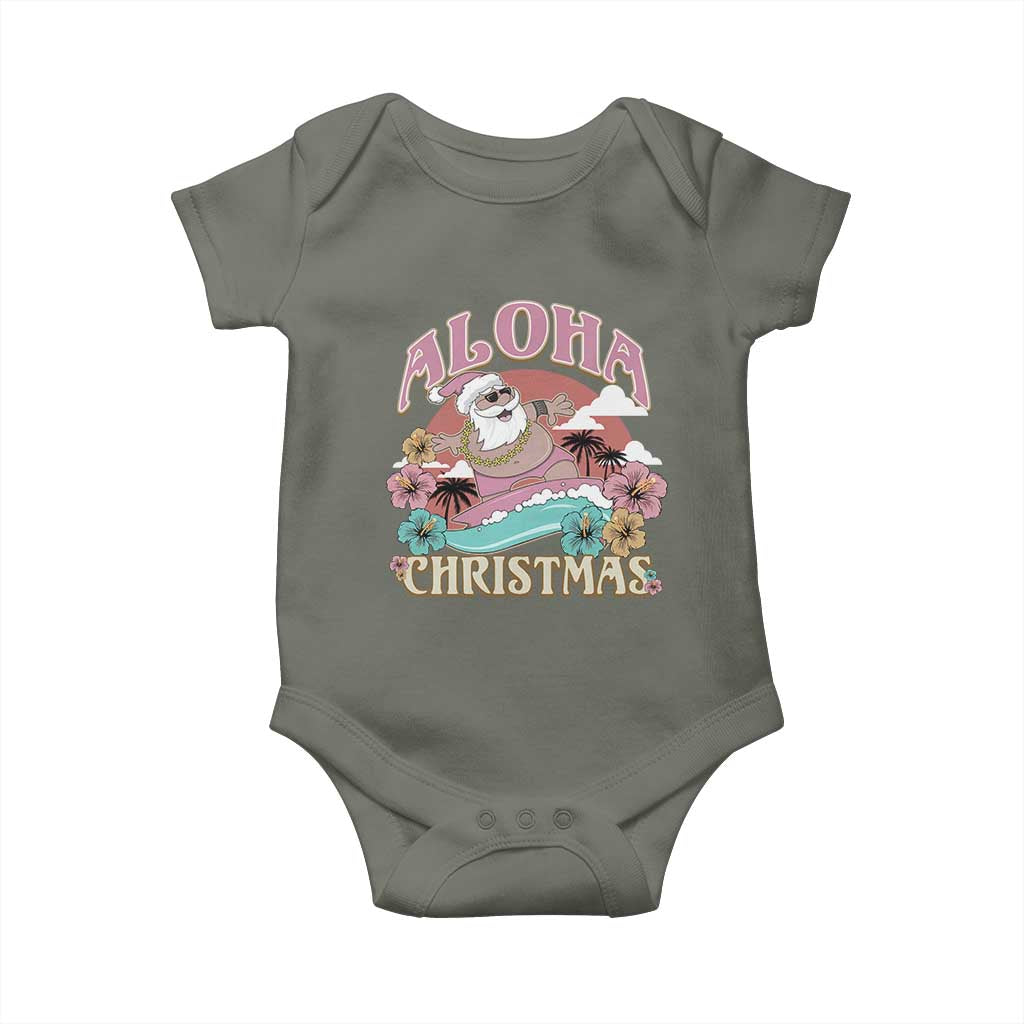Hawaii Christmas Baby Onesie Surfing Santa With Tattoos Aloha Christmas TS10 Military Green Print Your Wear