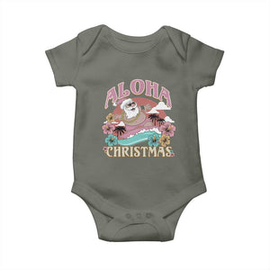 Hawaii Christmas Baby Onesie Surfing Santa With Tattoos Aloha Christmas TS10 Military Green Print Your Wear