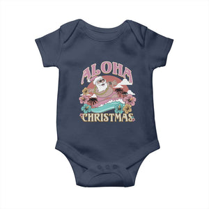 Hawaii Christmas Baby Onesie Surfing Santa With Tattoos Aloha Christmas TS10 Navy Print Your Wear