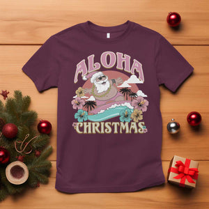 Hawaii Christmas T Shirt Surfing Santa With Tattoos Aloha Christmas TS10 Maroon Print Your Wear