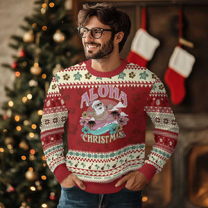 Hawaii Ugly Christmas Sweater Surfing Santa With Tattoos Aloha Christmas TS10 Hibiscus Print Your Wear