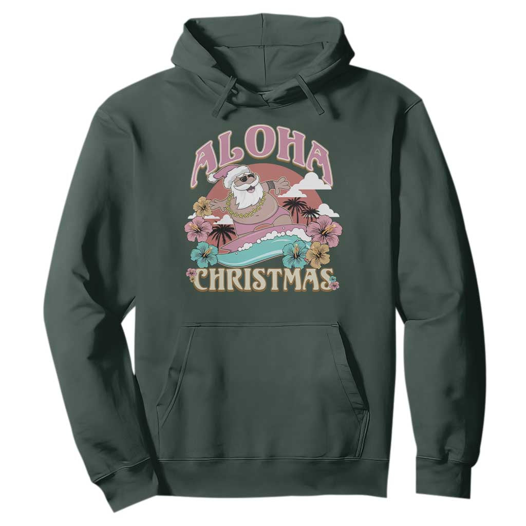 Hawaii Christmas Hoodie Surfing Santa With Tattoos Aloha Christmas TS10 Dark Forest Green Print Your Wear