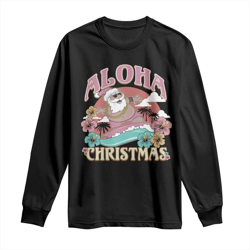 Hawaii Christmas Long Sleeve Shirt Surfing Santa With Tattoos Aloha Christmas TS10 Black Print Your Wear