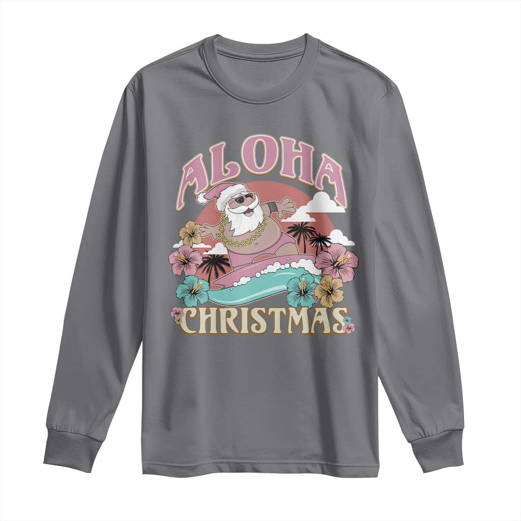 Hawaii Christmas Long Sleeve Shirt Surfing Santa With Tattoos Aloha Christmas TS10 Charcoal Print Your Wear