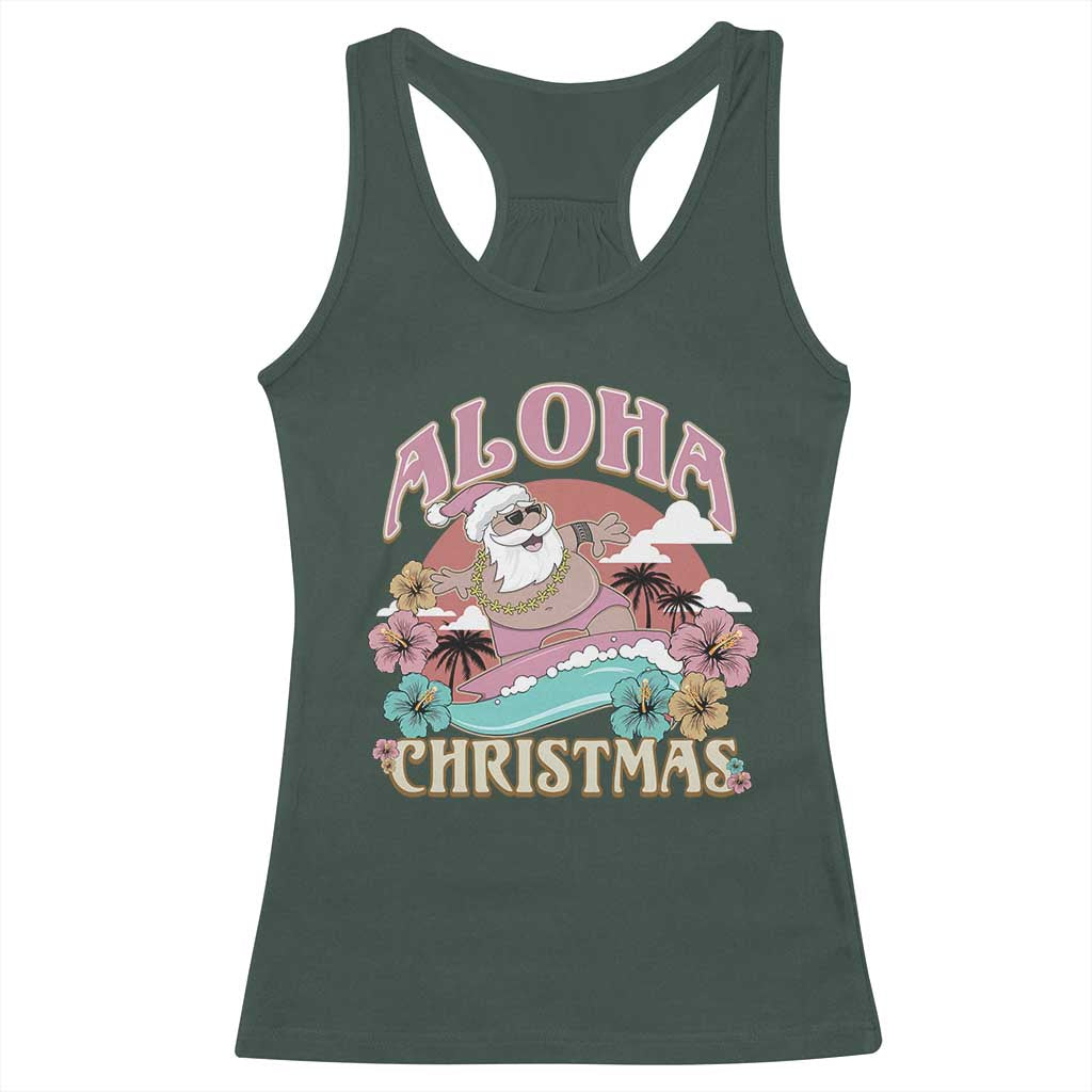 Hawaii Christmas Racerback Tank Top Surfing Santa With Tattoos Aloha Christmas TS10 Dark Forest Green Print Your Wear
