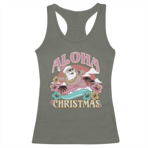 Hawaii Christmas Racerback Tank Top Surfing Santa With Tattoos Aloha Christmas TS10 Military Green Print Your Wear