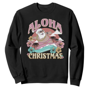 Hawaii Christmas Sweatshirt Surfing Santa With Tattoos Aloha Christmas TS10 Black Print Your Wear