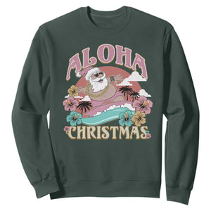 Hawaii Christmas Sweatshirt Surfing Santa With Tattoos Aloha Christmas TS10 Dark Forest Green Print Your Wear