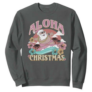 Hawaii Christmas Sweatshirt Surfing Santa With Tattoos Aloha Christmas TS10 Dark Heather Print Your Wear