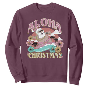 Hawaii Christmas Sweatshirt Surfing Santa With Tattoos Aloha Christmas TS10 Maroon Print Your Wear