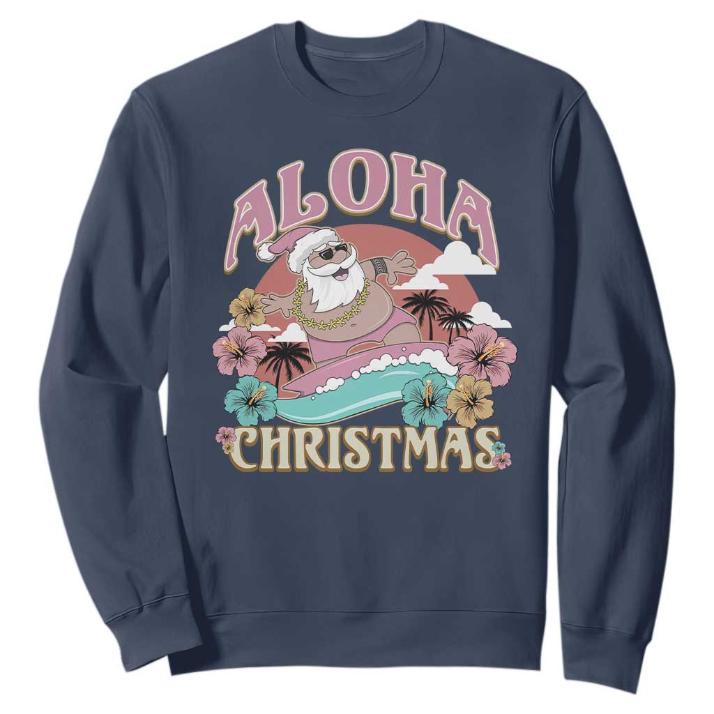 Hawaii Christmas Sweatshirt Surfing Santa With Tattoos Aloha Christmas TS10 Navy Print Your Wear