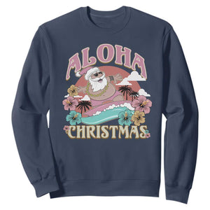 Hawaii Christmas Sweatshirt Surfing Santa With Tattoos Aloha Christmas TS10 Navy Print Your Wear