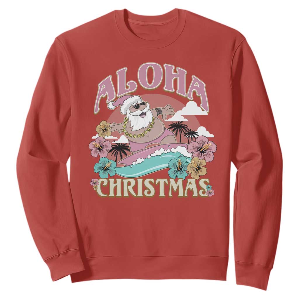 Hawaii Christmas Sweatshirt Surfing Santa With Tattoos Aloha Christmas TS10 Red Print Your Wear