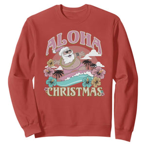 Hawaii Christmas Sweatshirt Surfing Santa With Tattoos Aloha Christmas TS10 Red Print Your Wear