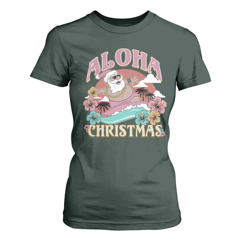 Hawaii Christmas T Shirt For Women Surfing Santa With Tattoos Aloha Christmas TS10 Dark Forest Green Print Your Wear