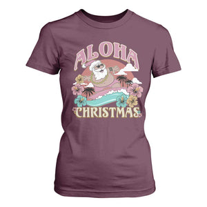 Hawaii Christmas T Shirt For Women Surfing Santa With Tattoos Aloha Christmas TS10 Maroon Print Your Wear