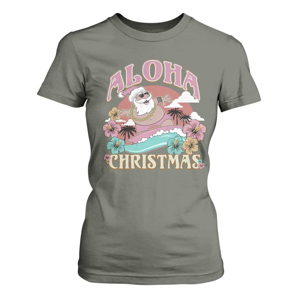 Hawaii Christmas T Shirt For Women Surfing Santa With Tattoos Aloha Christmas TS10 Military Green Print Your Wear