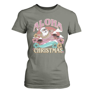 Hawaii Christmas T Shirt For Women Surfing Santa With Tattoos Aloha Christmas TS10 Military Green Print Your Wear