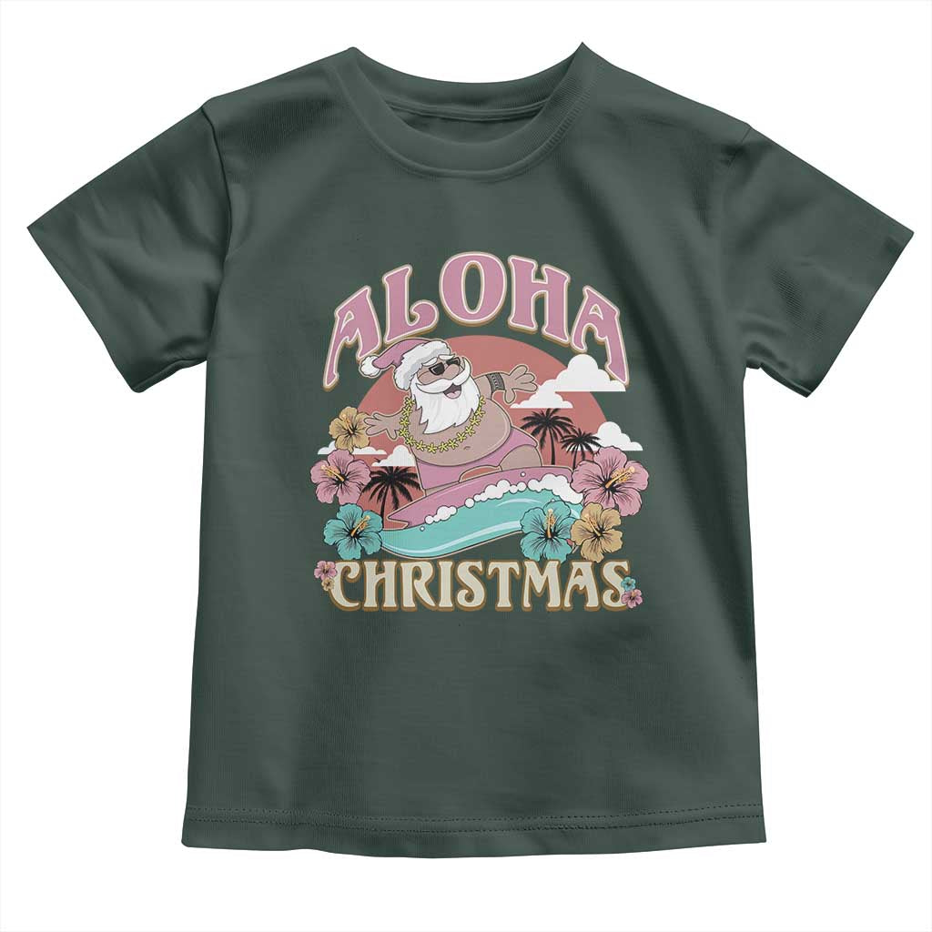 Hawaii Christmas Toddler T Shirt Surfing Santa With Tattoos Aloha Christmas TS10 Dark Forest Green Print Your Wear