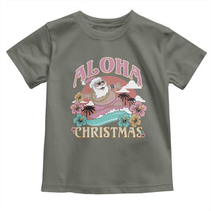 Hawaii Christmas Toddler T Shirt Surfing Santa With Tattoos Aloha Christmas TS10 Military Green Print Your Wear