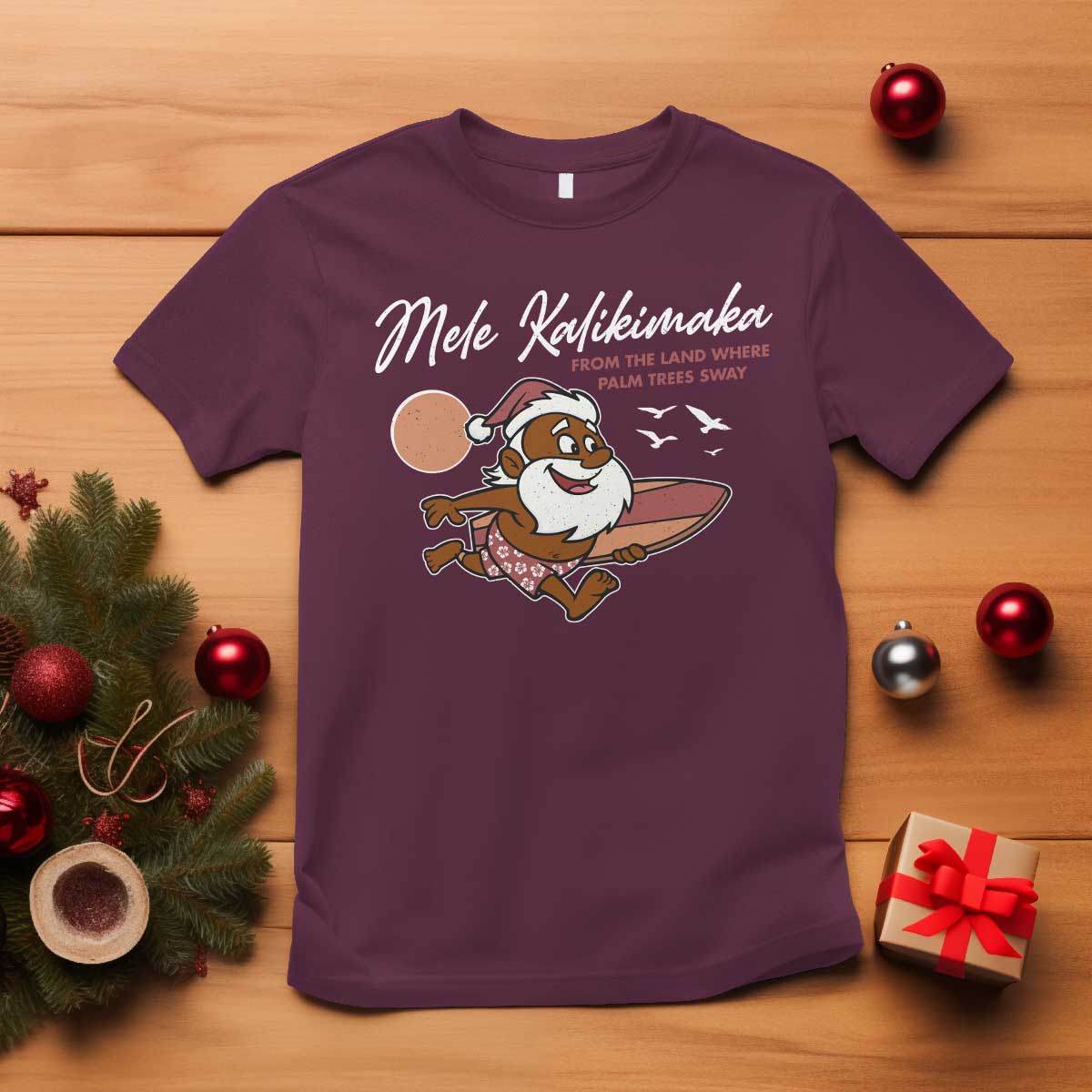 Hawaii Christmas T Shirt Beach Holiday Xmas Palm Tree Slay Santa TS10 Maroon Print Your Wear