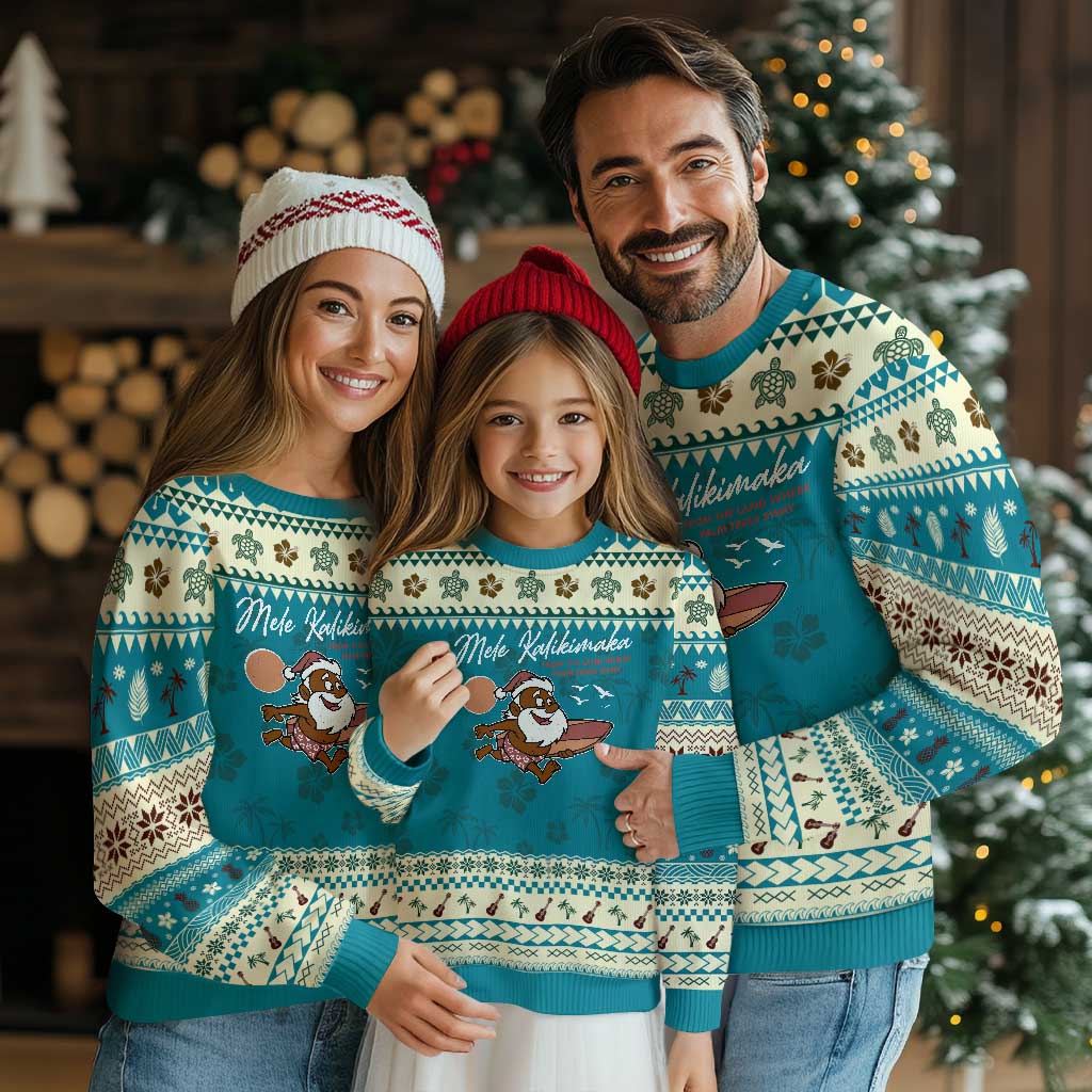 Hawaii Ugly Christmas Sweater Beach Holiday Xmas Palm Tree Slay Santa TS10 Teal Print Your Wear