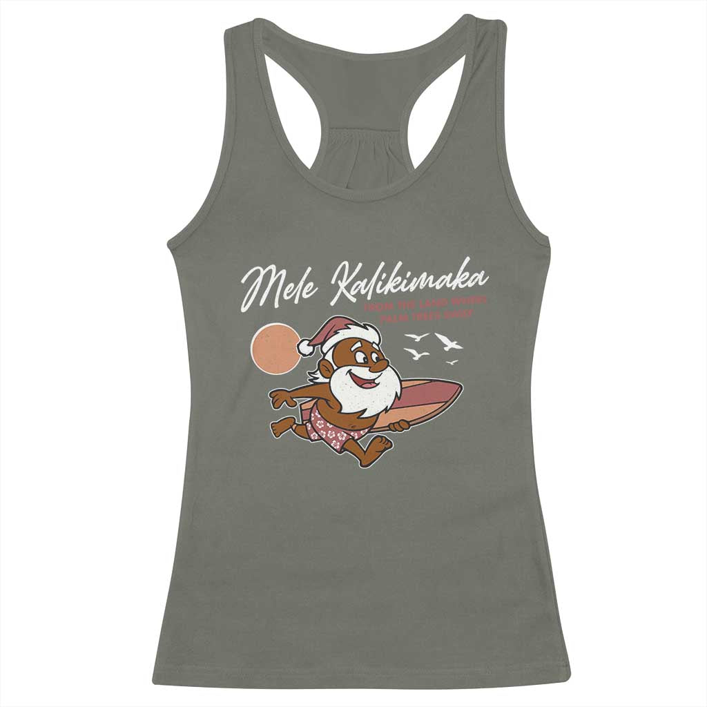 Hawaii Christmas Racerback Tank Top Beach Holiday Xmas Palm Tree Slay Santa TS10 Military Green Print Your Wear