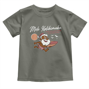 Hawaii Christmas Toddler T Shirt Beach Holiday Xmas Palm Tree Slay Santa TS10 Military Green Print Your Wear