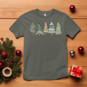 Merry and Bright Trees T Shirt Womans Holiday Coquette Tree Bow TS10 Military Green Print Your Wear