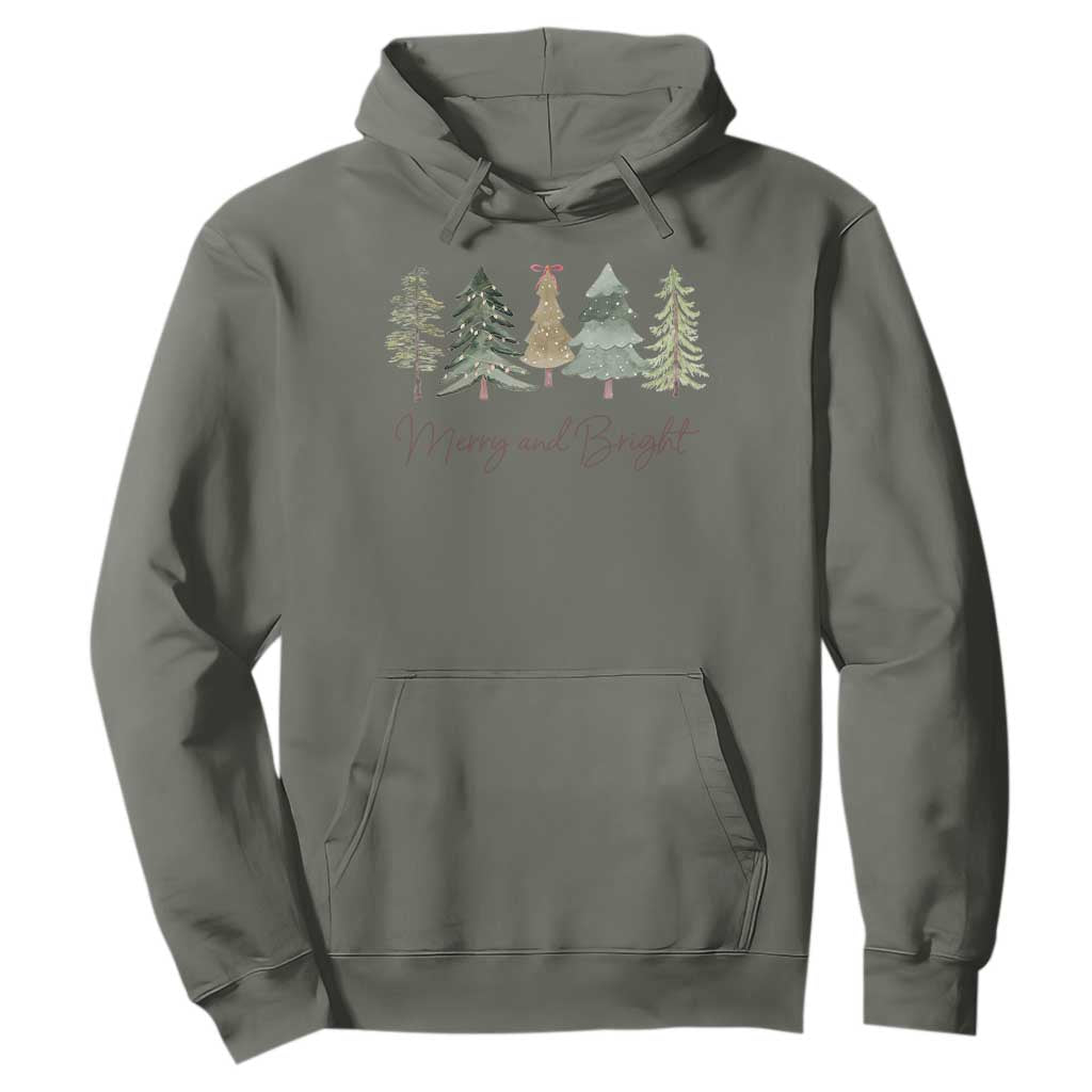Merry and Bright Trees Hoodie Womans Holiday Coquette Tree Bow TS10 Military Green Print Your Wear